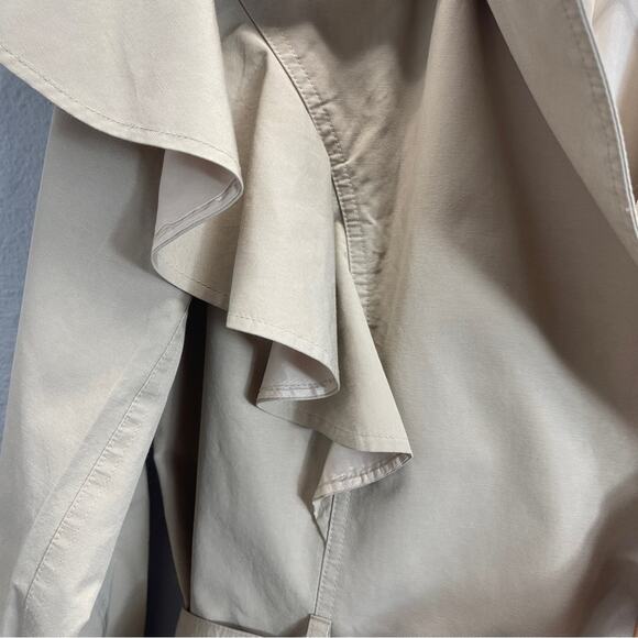 Anthropologie Ruffled Trench Coat Tan Khaki Midi - Picture 6 of 14